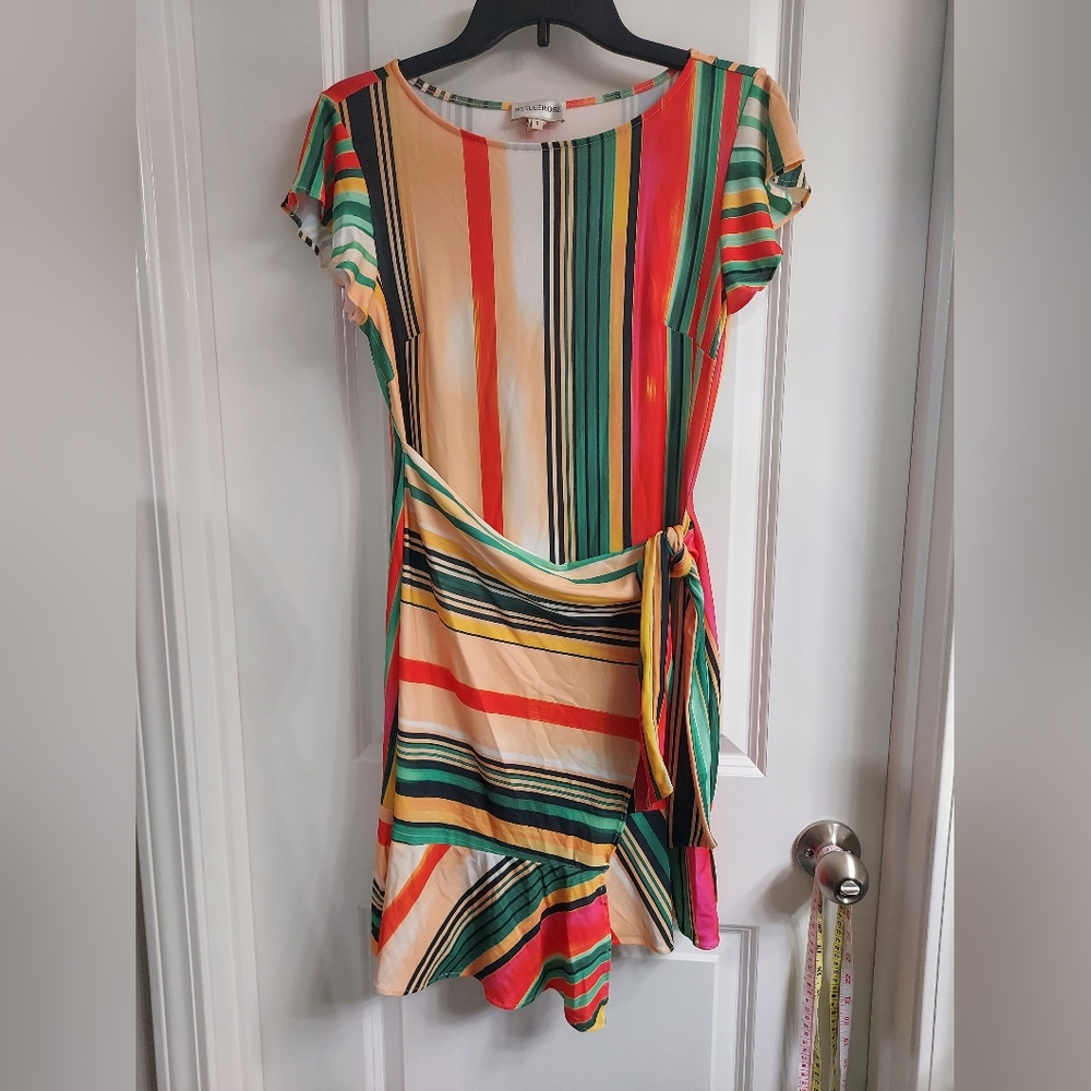 NWOT WesleeRose Striped Asymmetrical Dress - Green, Red, Yellow